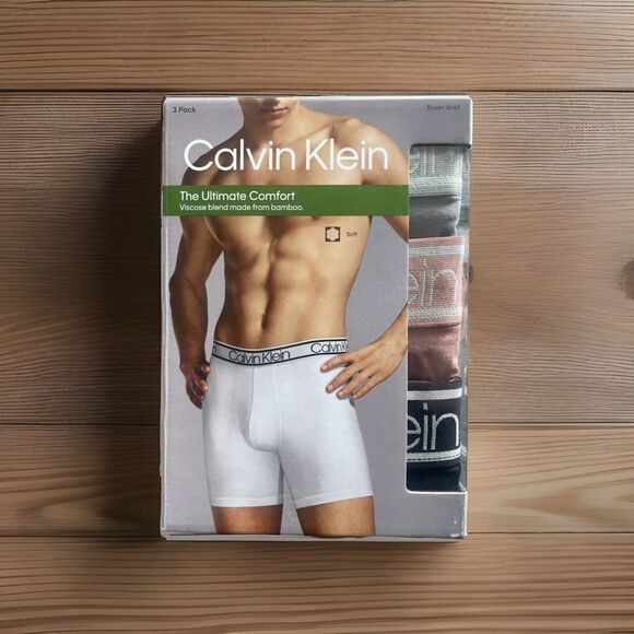 Calvin Klein Boxer Briefs Mens Size XL Gray Black Mauve 3 Pack Ultimate Comfort - Picture 1 of 8